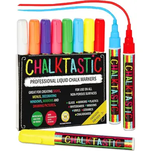 Chalkboard Markers Set of 8 Washable, Erasable Chalk Ink Dry Erase Pens for School, Chalkboard Menu Board & Glass Car Window - Neon, Pastel, White Chalk Pens - Gifts for Artists Chalktastic