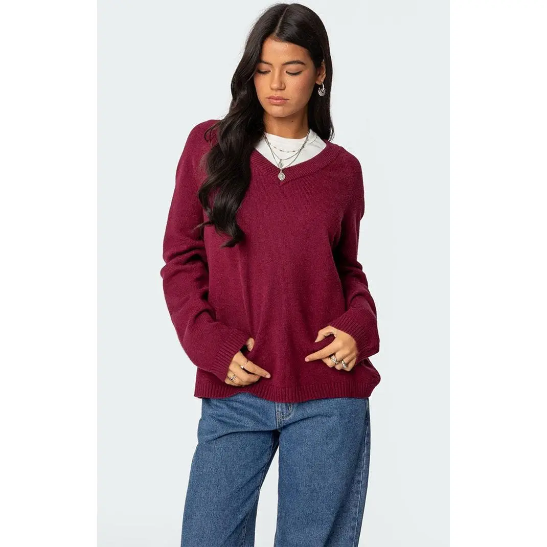 Edikted Women's Martha Oversized V Neck Sweater