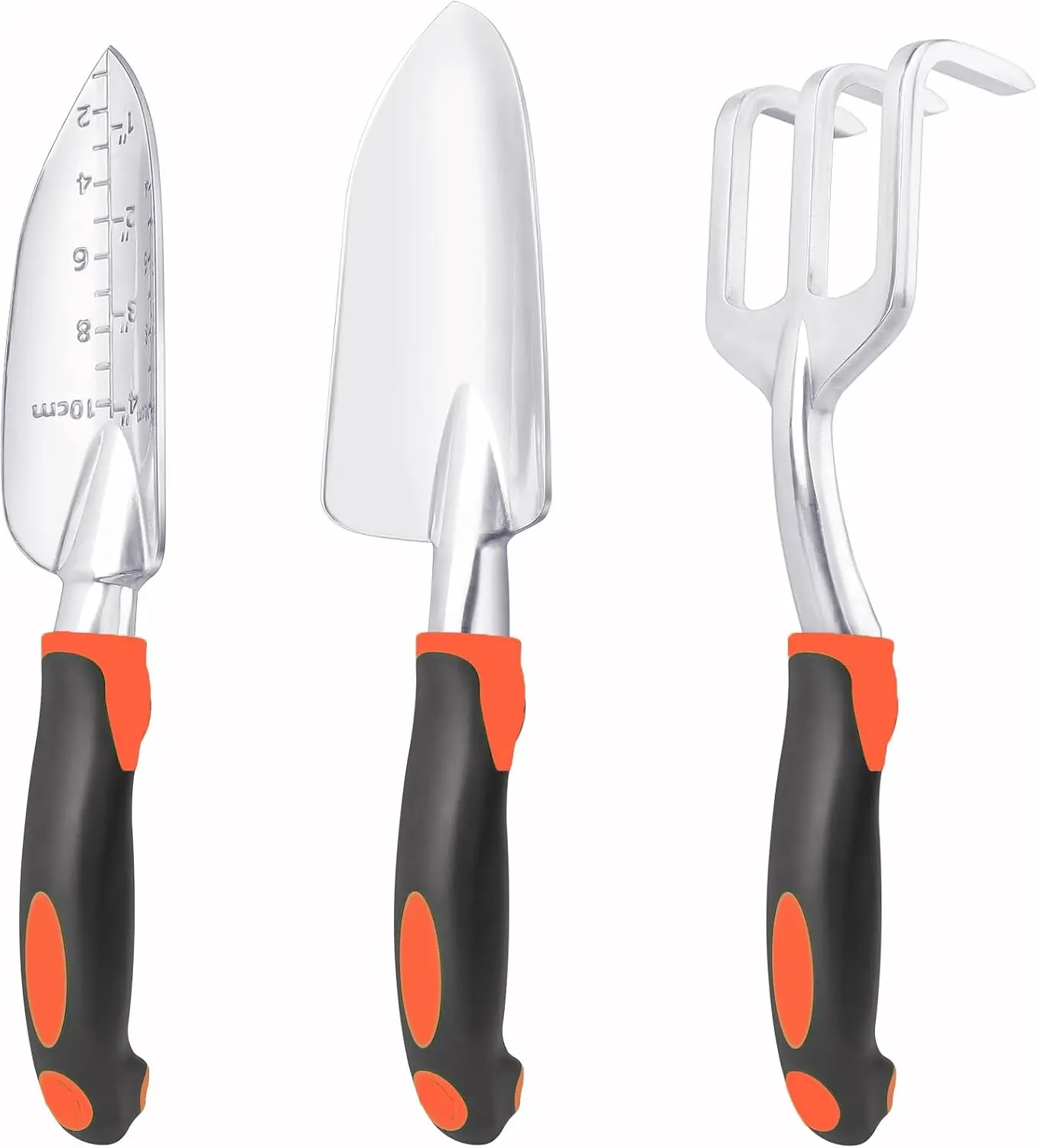3 Pack Garden Tools Set, Heavy Duty Hand Shovel, Transplant Trowel & Hand Rake with Ergonomic Handles, Aluminum Alloy Gardening Tools for Planting, Lawn & Garden Care
