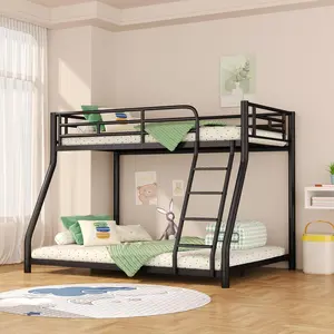Metal Twin Over Full Bunk Bed with Safety Guardrail and Ladder, Full Size Bed Frame for Bedroom Apartment School,Twin Loft Bed, Space-Saving, Noise Free,No Box Spring Needed(Black)
