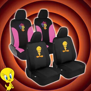 Looney Tunes Car Seat Covers for Front Seats & Rear Bench Seats, Warner Bros Tweety Bird Tweety Pie Yellow Canary Bird Comfortable Fabric Easy to Install Universal Fit