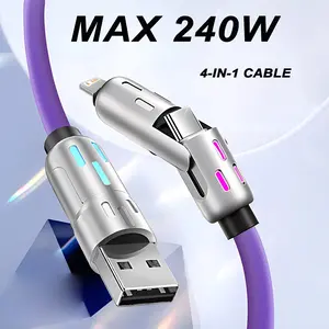 [Buy 1 get 1 free] 4-in-1 240W PD Fast Charging Cable, USB-C & USB-A to Lightning, Data Sync, Aluminum Alloy, Universal Smartphone Compatible, 3.28FT