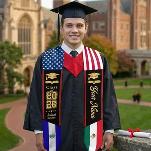 Custom Flags Mixed Graduation Stole with Text, Graduation Stole with Flag, Personalized Graduation Sash, Gift for Graduation, Class of 2026