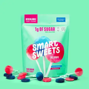 SmartSweets Lollipops, 3oz, Blue Raspberry & Watermelon Flavors, Hard Candy with Low Sugar (1g), Low Calorie (40), No Artificial Sweeteners, Plant-Based, Gluten-Free