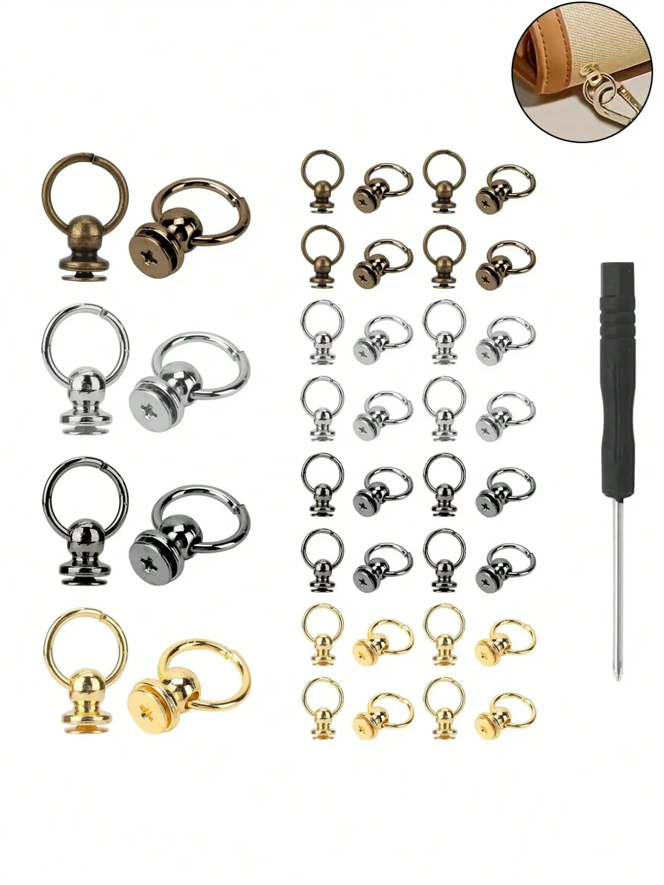 metal bag hardware set, with metal D-ring buckles and a screwdriver, suitable for DIY bag repair and decoration, can add handles, pendants, straps, enhancing bag functionality and style, suitable for DIY enthusiasts, Bag accessories, Bag Charms