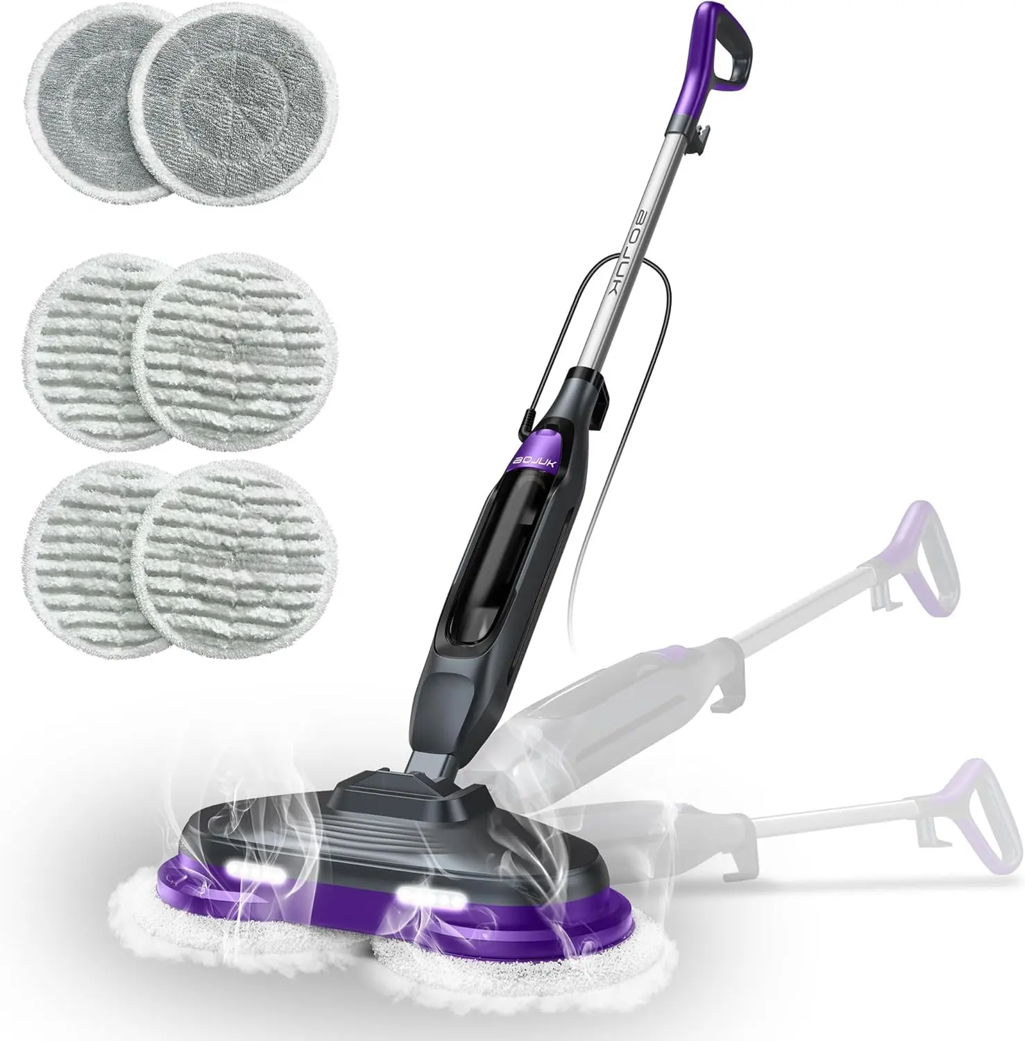 Scrub & Steam Mop with Rotating Mop Pads, 1200W Corded Electric Steam Mop, 4 Cleaning Modes, LED Headlights, 350ml Water Tank, 6m Power Cord for Sealed Hard Floors