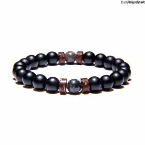 Men's Lava Stone Beaded Bracelet Natural Wood Healing Crystal