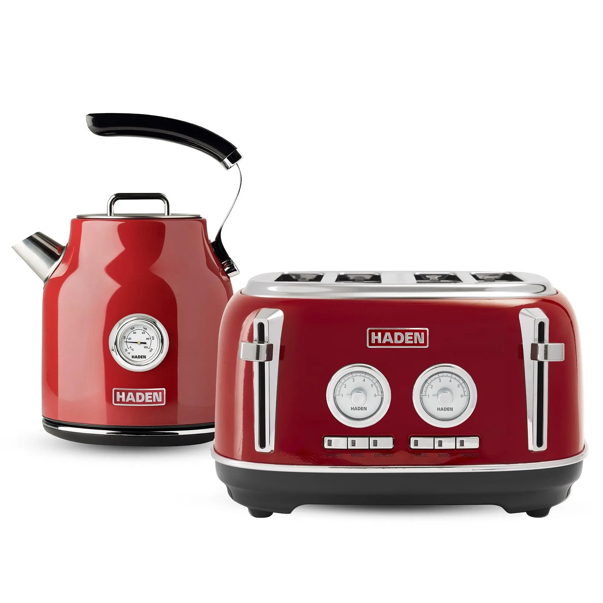 Haden Dorset 1.7 Liter Cordless Electric Kettle and 4 Slice Bread Toaster, Red Haden Dorset 1.7 Liter Cordless Electric Kettle and 4 Slice Bread Toaster, Red
