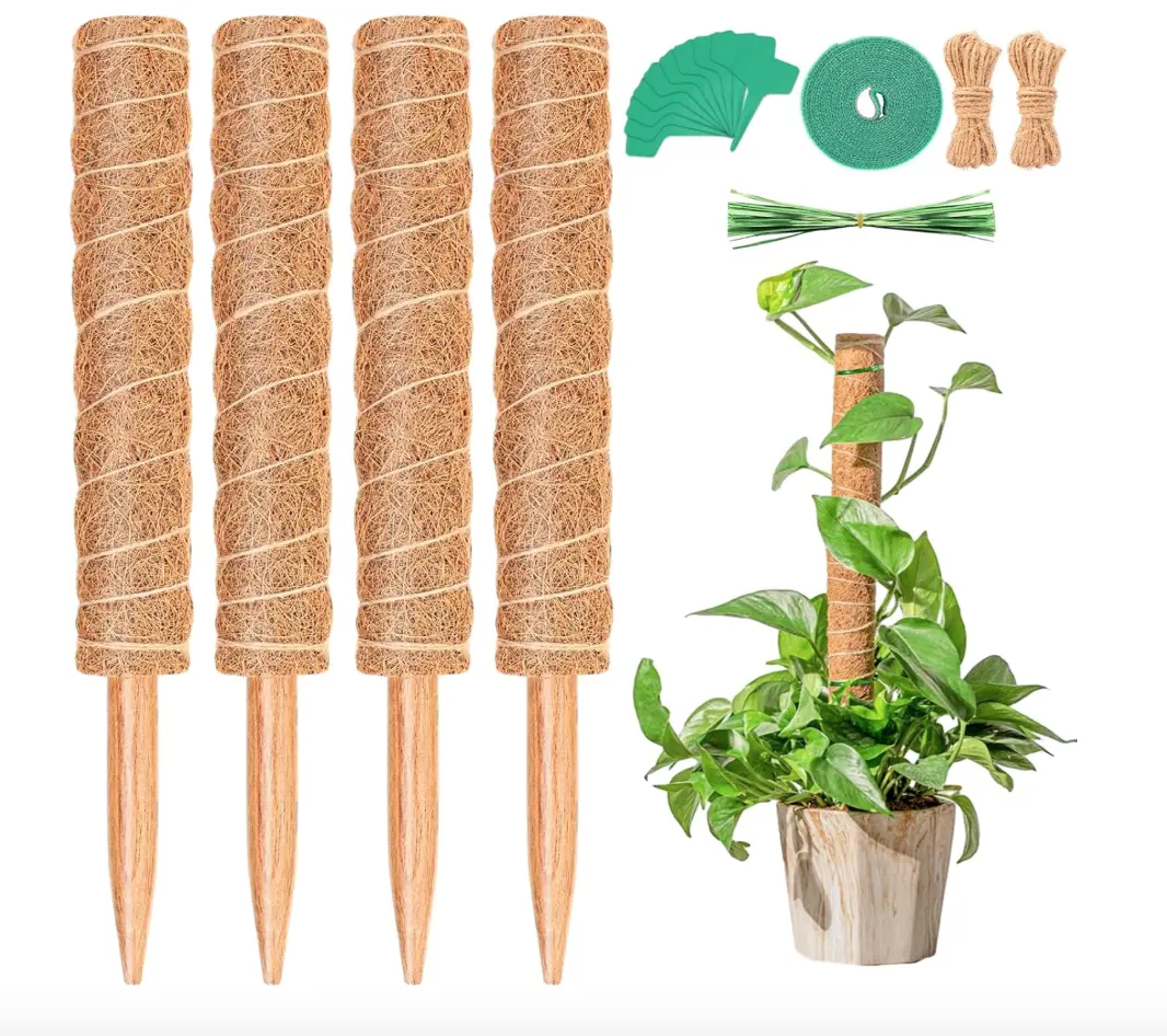 Moss Pole for Plants, 4 Pack Moss Poles for Climbing Plants, Monstera Coir Totem Pole, 15.8 Inch Moss Sticks for Plant Support, Indoor Potted Plants Train Creeper Plants Grow Upwards