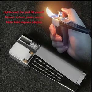 Retro Lighter（Butane gas Not Included )Portable 2in 1 Set Metal Lighter Combo with TubeFoldable Lighter Open Soft Flame MultipurposeMen's Smoking Gadget for Camping BBO Kitchen(No Fuel)