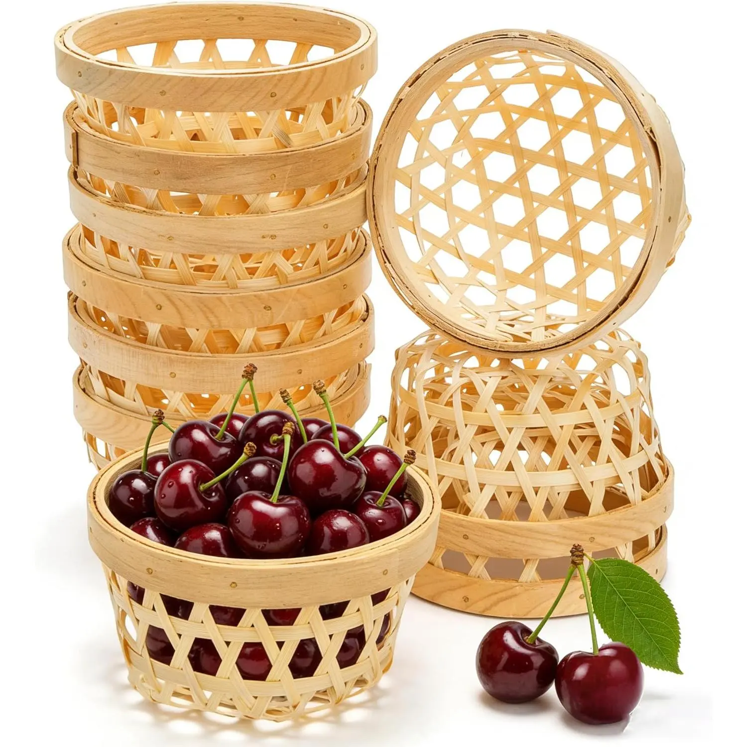 Nicunom 10 Pack Small Bamboo Basket, Handmade Round Gift Baskets 5" Wicker Baskets Woven Food Serving Basket Mini Storage Basket for Home Desk Party Favors Crafts Decoration