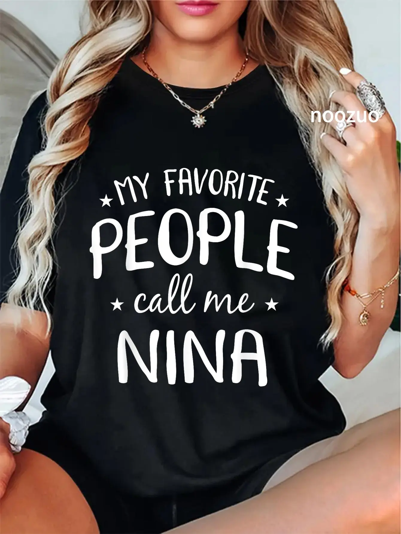 Women's 100% Cotton Short-Sleeve Casual Everyday Graphic T-Shirt - Unisex Lady Top, "My Favorite People Call Me Nina" Funny Grandma Birthday Gift, Shortsleeve, Round Neck, Vintage, Funny Quote, Playful Humor, Relaxed Fit, Whimsical