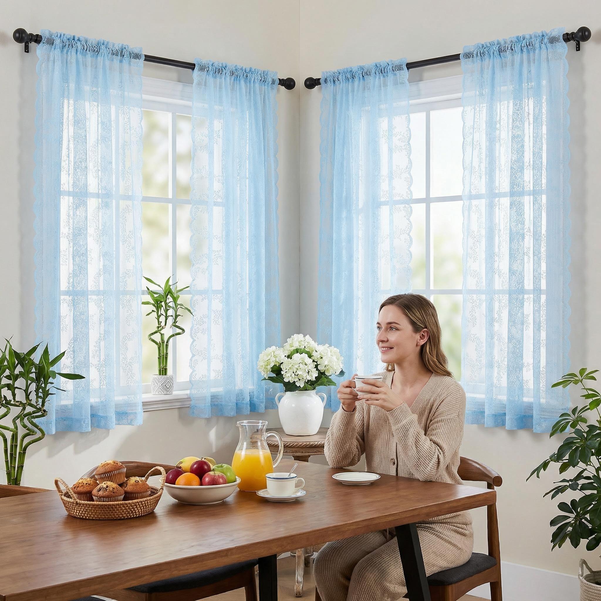 Window Wear 4 Panels, 34X63 Inches, woven lace fabric, kitchen curtain decoration, elegant and luxurious, pole-style, easy to install, can beautifully decorate your home, L46, L822