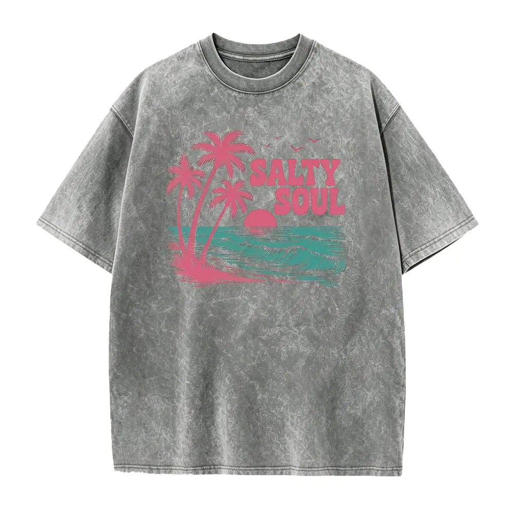Women's Salty Soul Graphic T-Shirt - 100% Cotton Casual Short Sleeve Round Neck Top, Soft Smooth Seamless Fitted Custom Made Clothes for Beach, Foldable