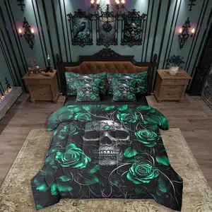 Feelyou 7-Pieces Sugar Skull Comforter Set - Mint Green Rose Floral Bedding Set for Kids