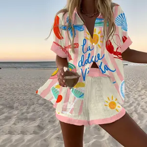 French Elegance Seaside Holiday Striped Printed Set for Daily Life Tropical Flavour Striped Fish Print Summer Shirt Shorts Beach Outfit Chic Two Pieces Set Mens Shirt Loose Casual Lightweight Breathable Minimalist Style #SpringStatements