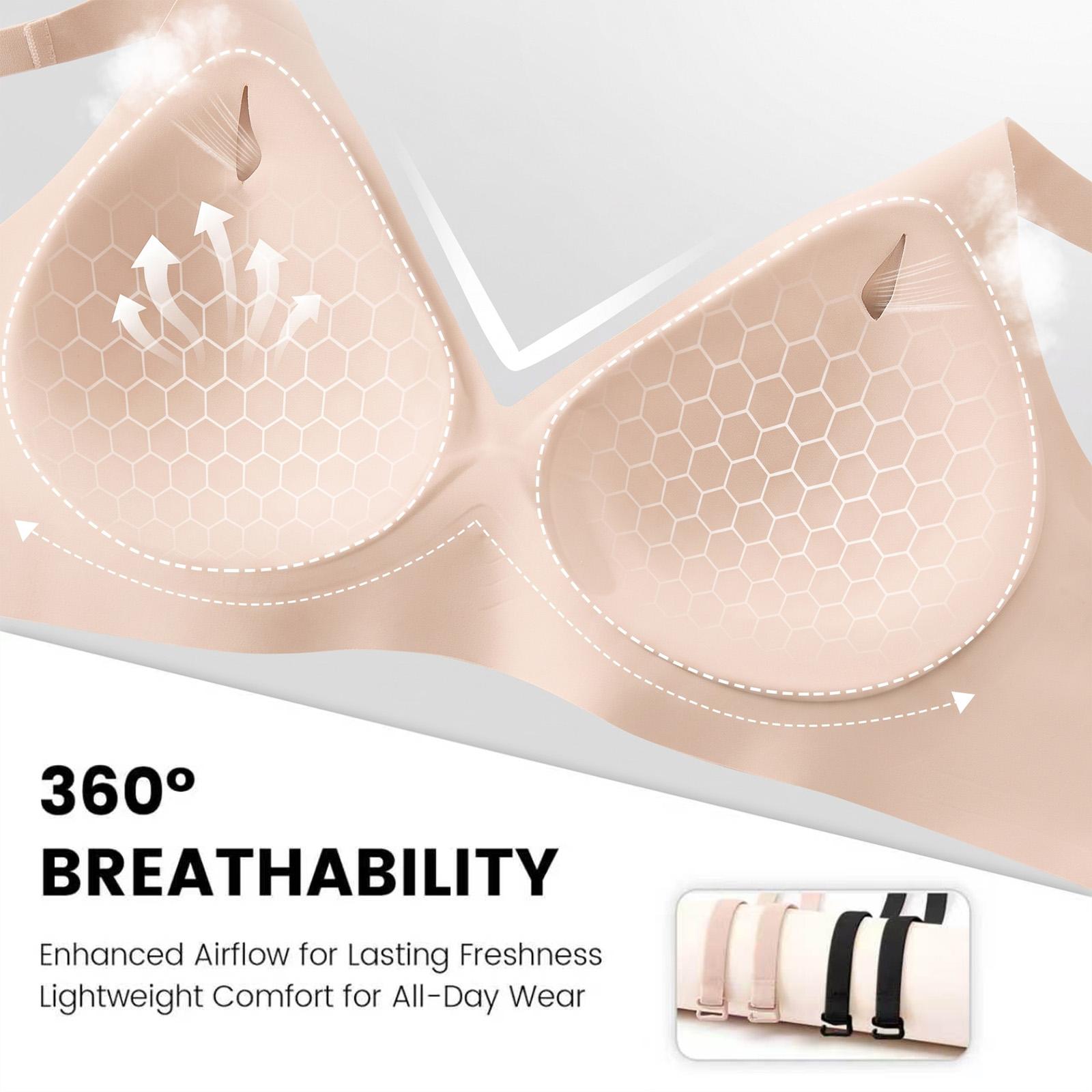 VRCOMFY Jelly Wireless Womens Comfortable Wireless Bras Push Up Bralettes Seamless Tshirts Bras Deep V Everyday Bras