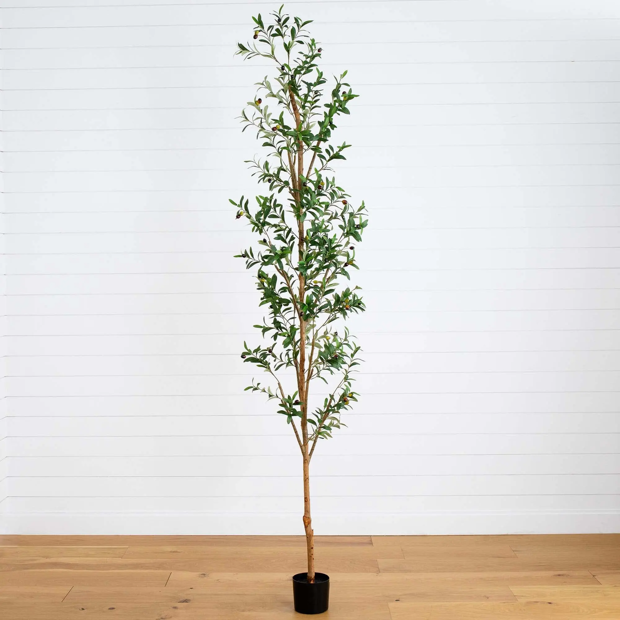 9' Towering Synthetic Olive Tree with Natural Trunk - Minimalist Decorative Artificial Plant for Nursery, Home Accent