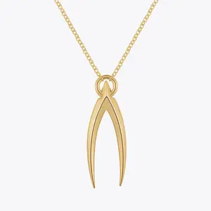 Gold Plated Wishbone Necklace - Fashionable Costume Jewelry Accessory, Gold Plated Necklaces