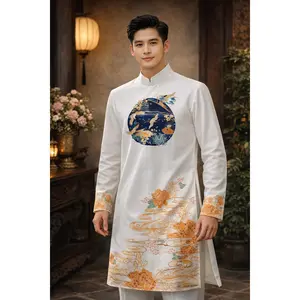 Midnight Moon Cranes Men Ao Dai