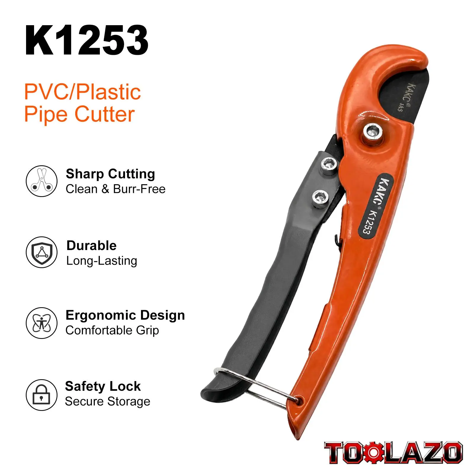 1-Piece Orange Ratchet PVC Pipe Cutter with 0.98" Cutting Capacity - Quick-Adjust Mechanism,  Anti-Slip Handle, Aluminum Alloy Frame, High Precision Cutter for Plastic Pipes, Industrial-Grade Durable Hand Tool