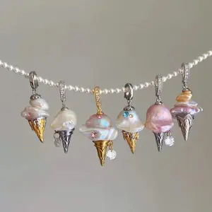 Pearl Chain Ice Cream Necklace Female Design Clavicle Chain Necklace for Women Fashion Trendy Ice Cream Pendant Necklace Jewelry