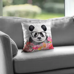 Begin Home Decor C1PT1414DJK85Z 14 x 14 in. Panda with Glasses Throw Pillow - Asian Children Art Decor
