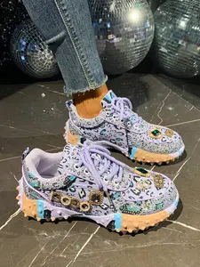 Women's New Colorful Rhinestone Dad Shoes, Luxurious Water Diamond Sporty Casual Thick Sole Trendy Sneakers, Versatile Fashion Footwear, Glitter Design Sneakers