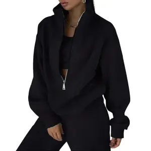 Women's 2-Piece Cozy Oversized Fleece Hoodie Lounge Set, Basic Everyday Lady's Loungewear Matching Clothing Set Longsleeves Style