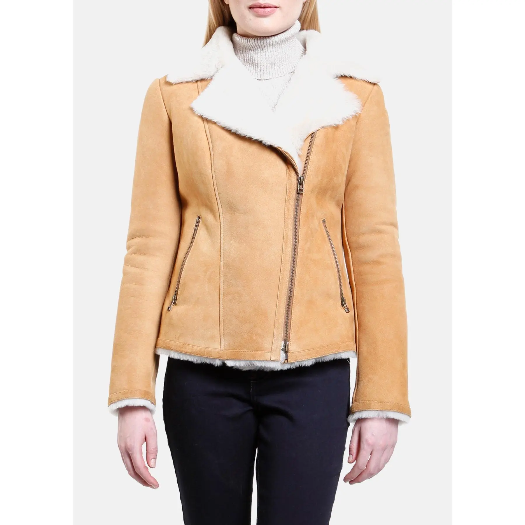 Womens Classic Tan Shearling Leather Jacket
