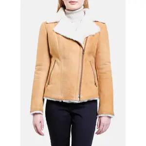 Womens Classic Tan Shearling Leather Jacket