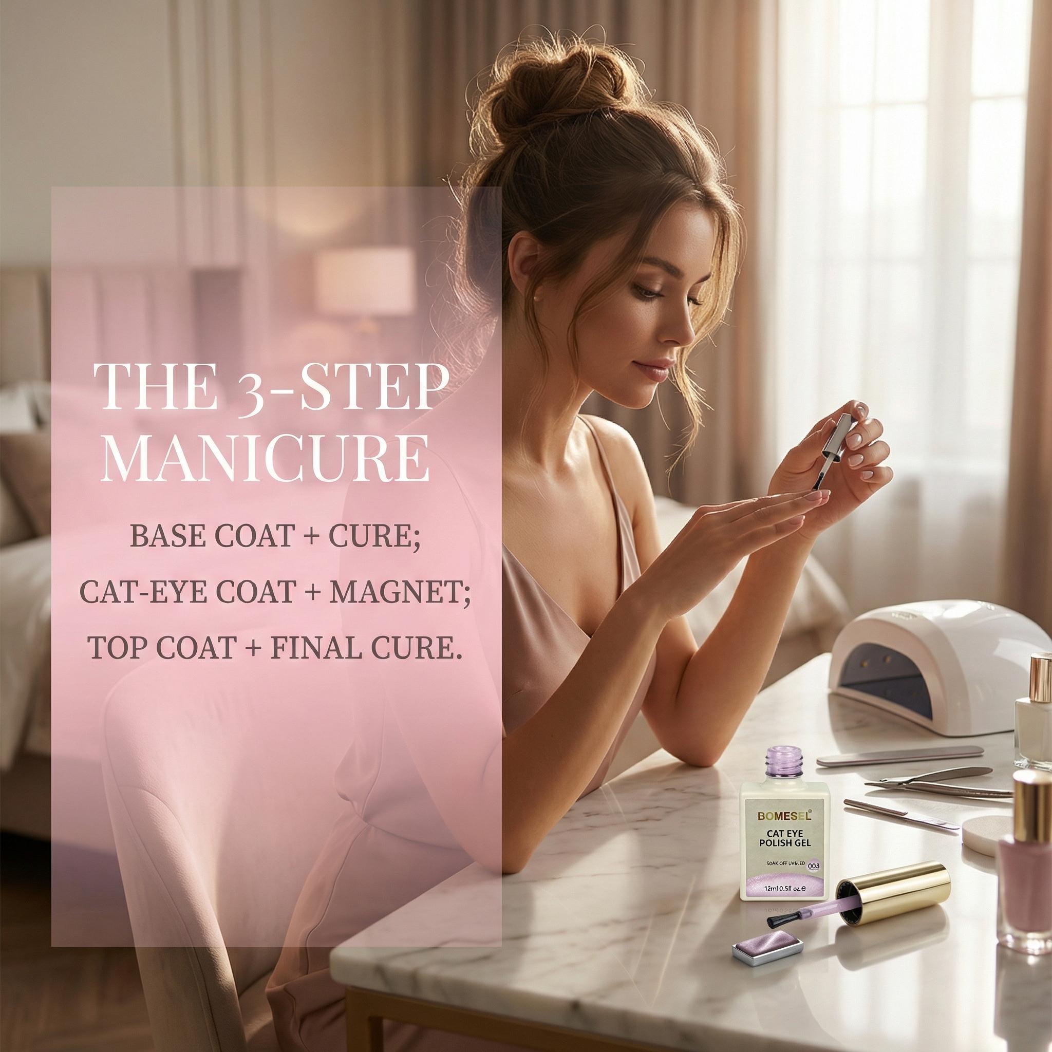 Collection Cat Eye Series – Cat Eye Nail Gift Box includes cat eye gel, base gel, sealing layer, rubber sealing layer, UV light, decorative bag, nail scoop, blending gel, adhesive, balancing liquid + 12 individual bottles of cat eye gel (requires UV lamp)