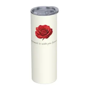 Romantic Red Rose Tumbler - "My Heart Is  You Forever" 20oz Stainless Steel Travel Mug  Lid & Straw, Perfect Gift for Her (Anniversary/Valentine's/Birthday) with