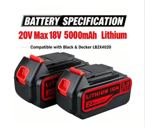 20Vmax 5.0Ah Rechargeable Lithium Battery Packs, 18V Compatible, for Black & Decker LB2X4020, BDL1810 Home Improvement Power Tools