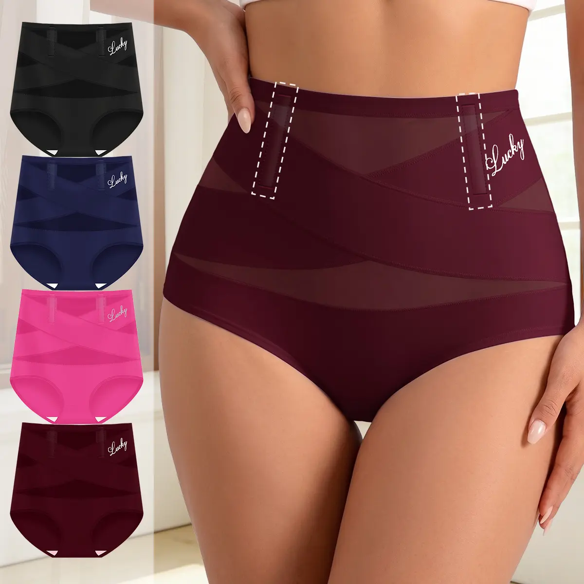 Morelect Women's High-Waisted Breathable Stretch Underwear, 4/6/8 Pcs Front Cross Boned Waistband Anti-Roll Panties, Lightweight Everyday Soft Comfy Summer No-Slip No-Ride-Up Daily Underwear, Everyday Panties