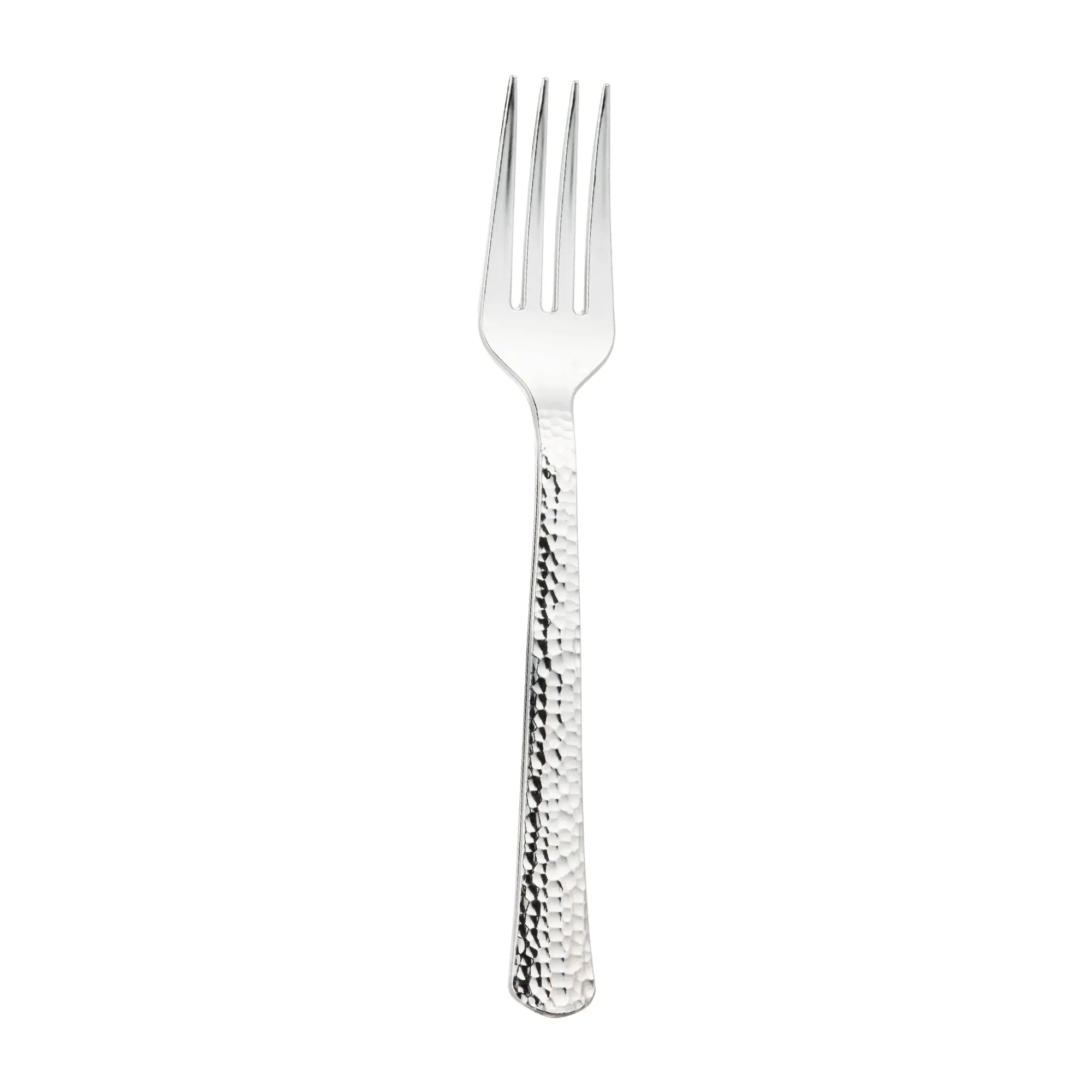 Shiny Metallic Silver Hammered Plastic Forks