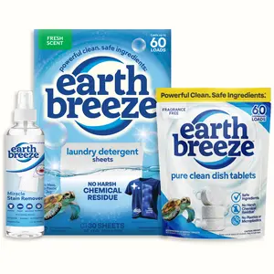 Earth Breeze Clean Home Trio: Laundry Detergent Sheets, Miracle Stain Remover Spray & Dishwasher Detergent Tablets | Eco-Friendly with No Harsh Chemicals | Zero Waste Cleaning Kit