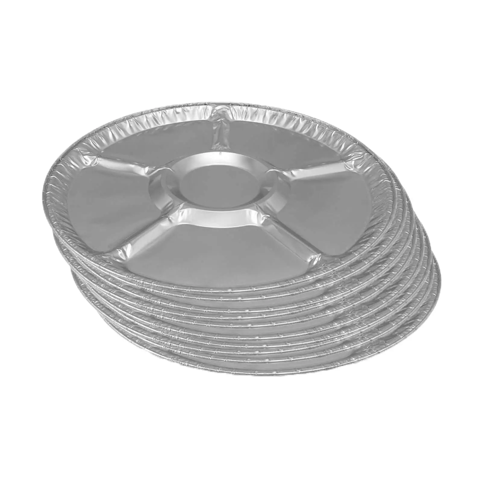 IDL Packaging 12" Lazy Suzan Aluminum Foil Tray with Ornament (pack of 10) - Round Aluminum Foil Plates with Compartments and Raised Sides - Disposable Caterware for Catering