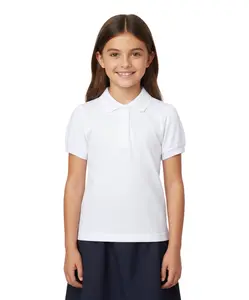 Girl's High Quality Soft Uniform Short Sleeves Polo Shirt  White  5-18 GSU01