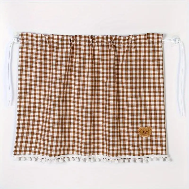 Gingham Car Sunshade Curtain with Cute Bear Design, Elastic Suction Cup, UV Protection, Heat Reduction, Durable Jacquard Fabric, Sun Shade For Car Window, Car Sun Shades