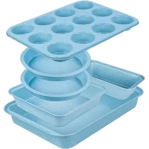 Baking Pans Set Non Stick, Bakeware Sets Stackable, Oven Safe, Baking Set Supplies for Baking, Roasting, Easy to Release, Sturdy Bake Gifts for Holiday, Blue, 6 count
