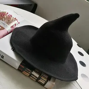 Knitted Witch Hat for Halloween & Christmas, Soft Microfiber Fabric, Perfect for Parties & Anniversaries, Dry Clean Only
