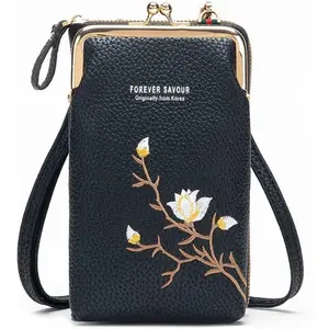 Stylish Embroidered Crossbody Bag for Women, Lightweight Casual Handbag Satchel for Shopping & Travel, Versatile Mobile Phone Holder and Messenger Purse