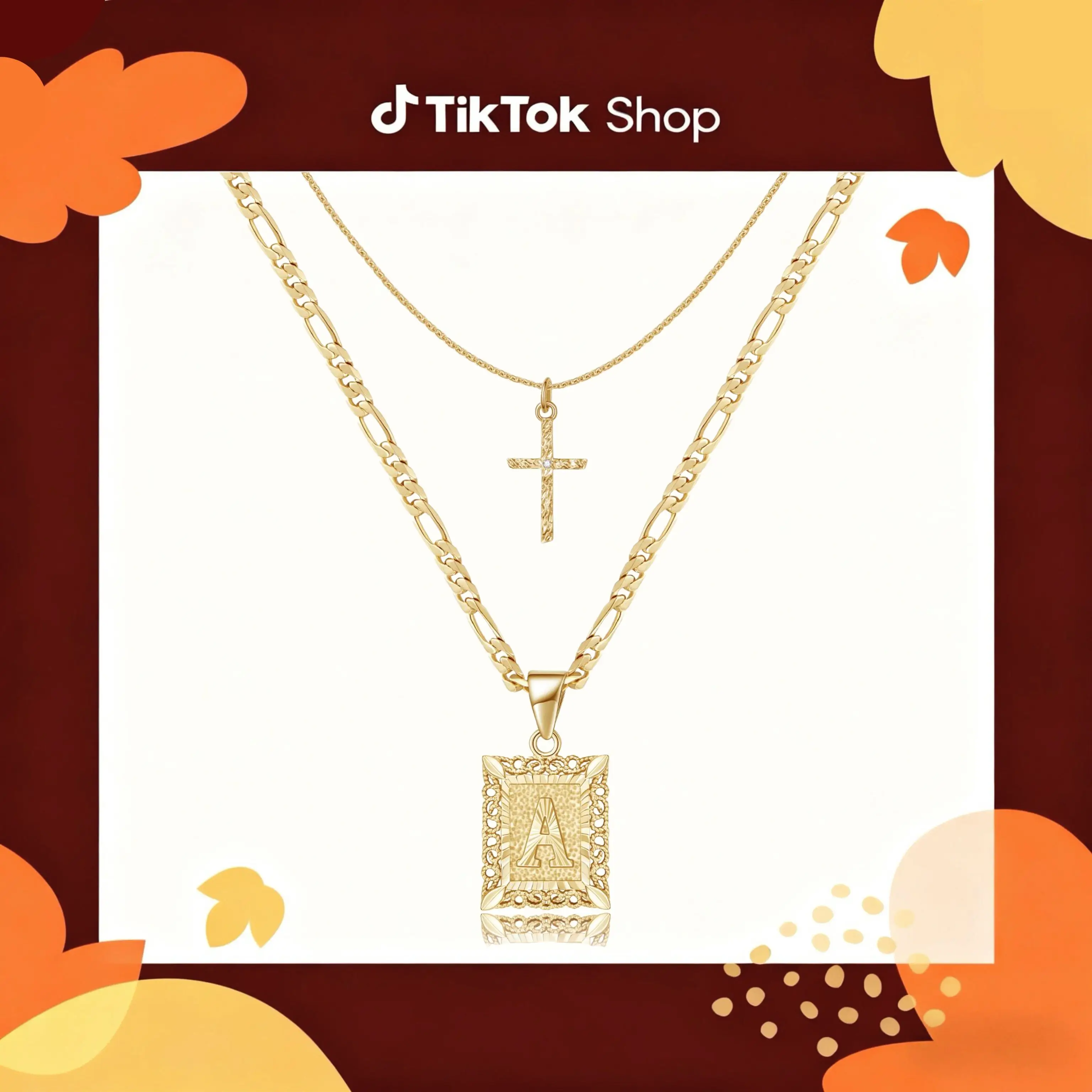 KissYan Gold Layered Initial Cross Necklace, 14K Gold Plated Layering Square Letter Pendant Figaro Chain Cross Choker from A-Z Capital Jewelry for Wom