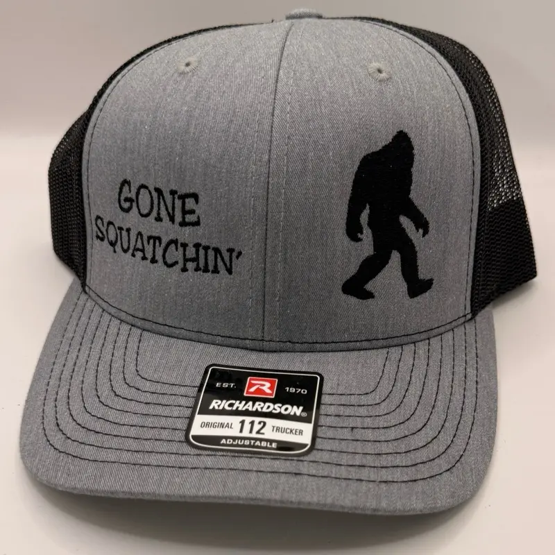 Richardson Gone Squatchin' Trucker Hat Model 112 Classic Grey Mesh Cap with Bigfoot Design