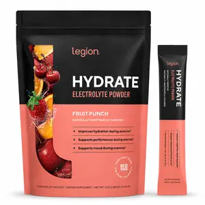 Legion Hydrate Electrolyte Powder Fruit Punch - Sugar-Free Natural Hydration Powder for Energy, Hydration Support, Gym Performance, Sports Recovery, and Daily Water Boost – Clean Formula, No Additives