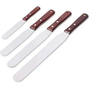 4Pcs Straight Cake Icing Spatula Set,4” 6” 8” 10” Professional Stainless Steel Cake Decorating Frosting Spatulas with Wooden Handle (Straight),DIY Hand Tools Kits Baking Utensils