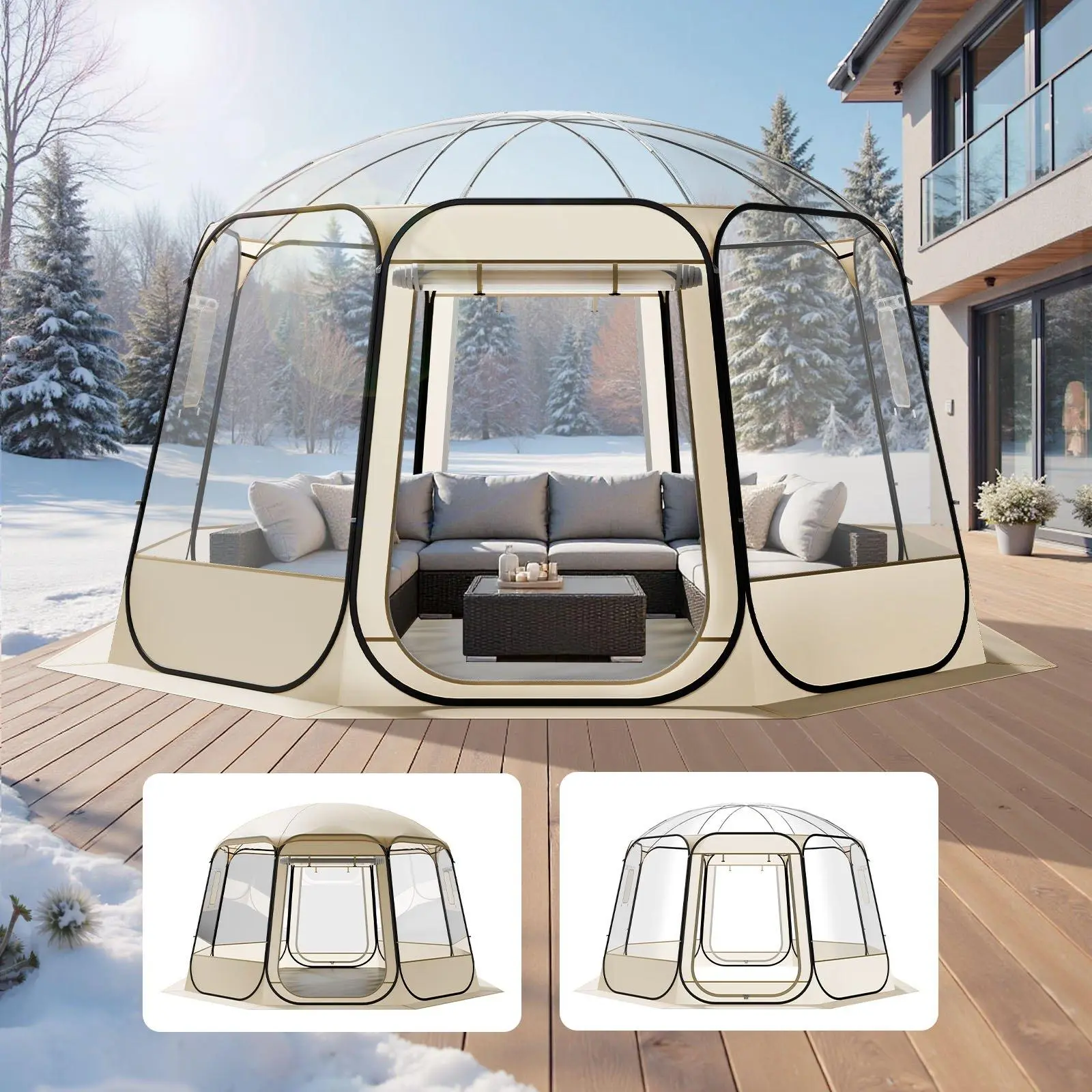 Pop-Up Bubble Tent, 12x11.1ft Waterproof & UV-Resistant Clear Camping Dome Shelter, 540° Panoramic View with Windows, 10-12 Person Outdoor Patio Backyard Pop-Up Tent