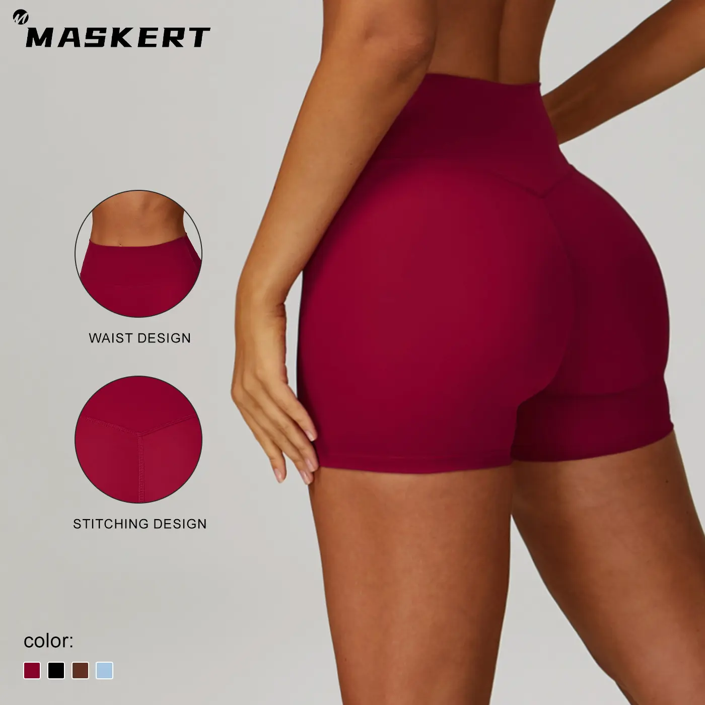 Maskert Women's High-Waist Shorts with Stitching Design in Burgundy Color for Comfortable Fit tiktokshopbacktoschool