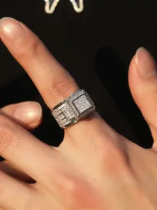 Hip Hop Men's Fashion Vintage Square Diamond Ring, Unique Design High-End Hip Hop American Couple Rings, Trendy Jewelry for Him